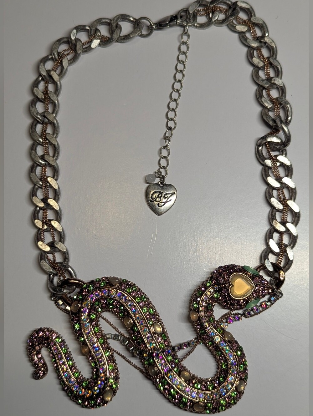 Betsey Johnson Iridescent Green Crystal Snake Necklace